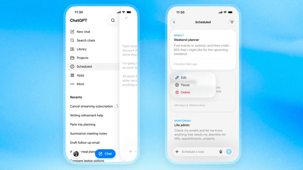 ChatGPT Scheduled tasks page
