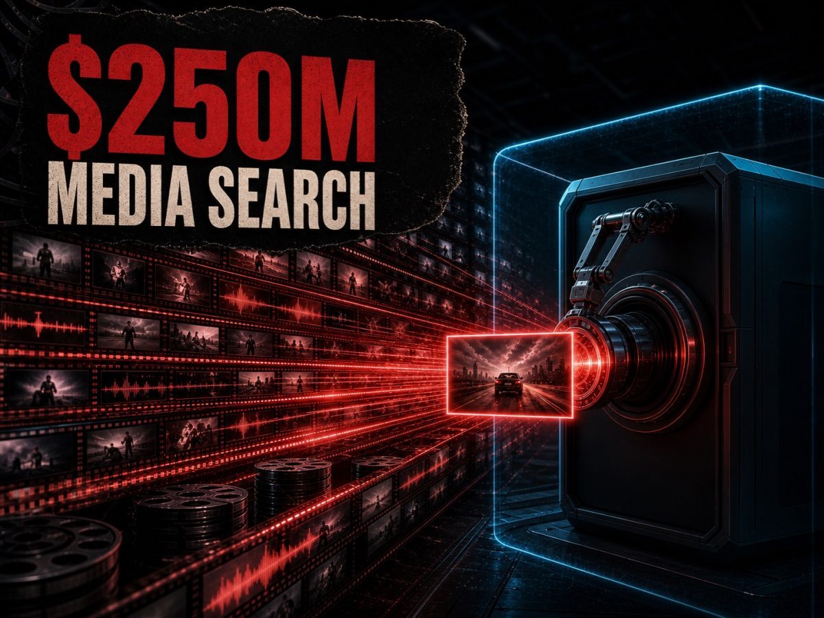 A local AI search engine pulls one selected video moment from a vast on-device tunnel of film frames and audio archives.