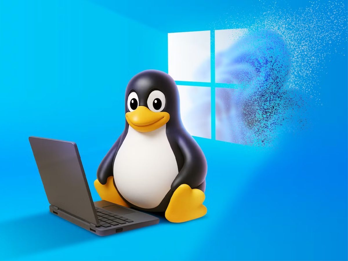 Linux desktop system running beside a Windows workstation
