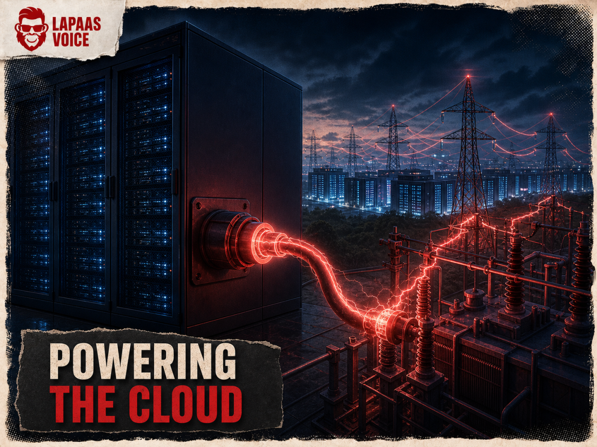 A data-centre server cabinet drawing power from an electrical grid, illustrating India's rising data-centre capacity and power demand.