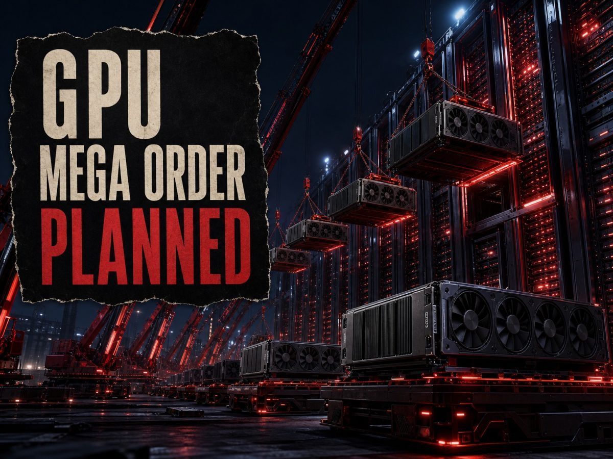 Cranes loading a large planned fleet of GPU modules into an AI data centre
