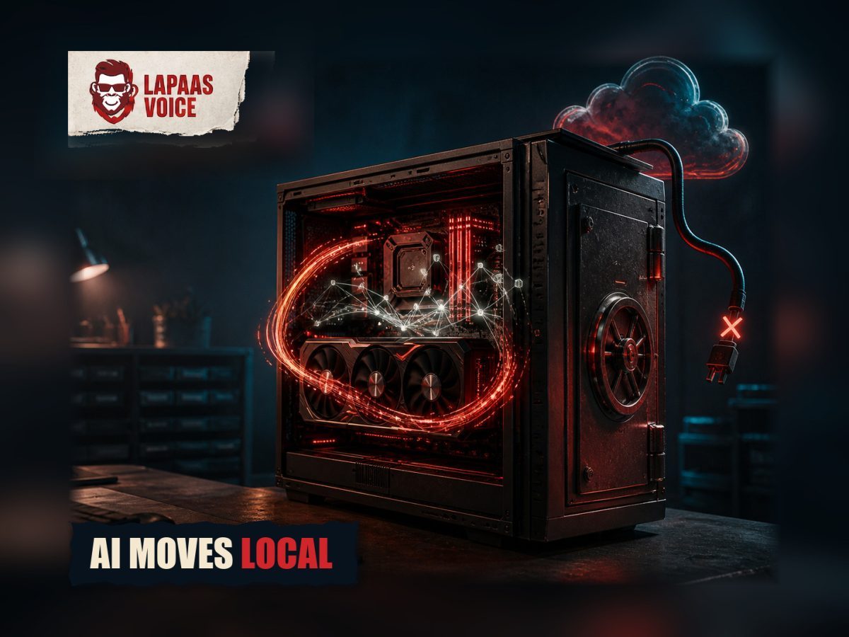 Cinematic desktop GPU powering a private local AI engine while the cloud connection stays unplugged.