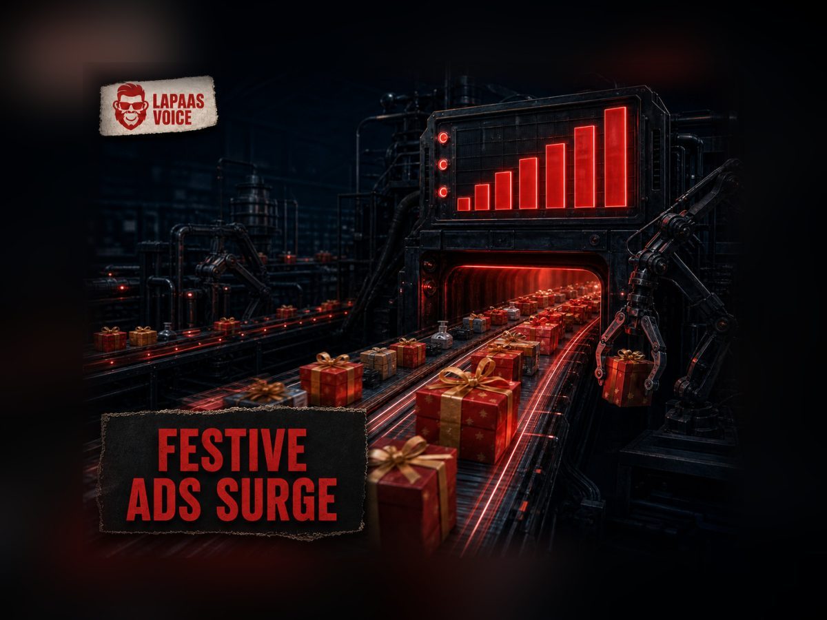 Cinematic quick-commerce conveyor carrying festive products through rising retail-media demand.