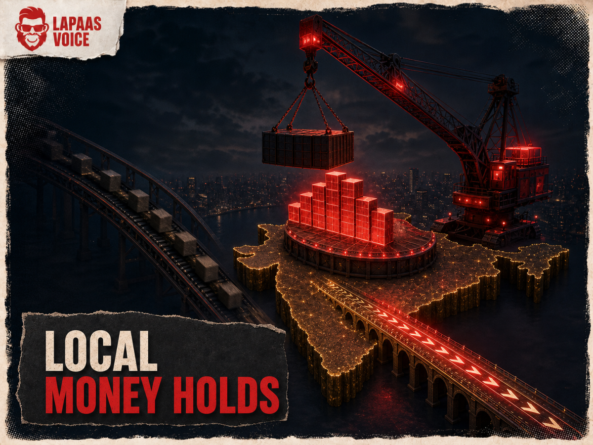 Indian capital blocks held on a platform as foreign funds move away, illustrating DII buying against FII selling.