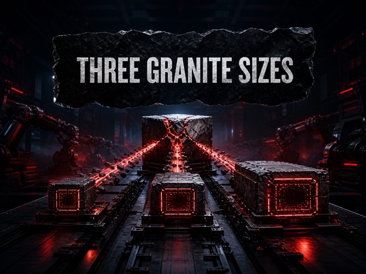 A stone-like enterprise AI core splits into three accelerator modules of visibly different sizes on factory rails.