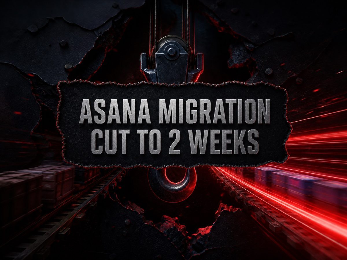 Fast software migration rail illustrating Asana's two-week migration