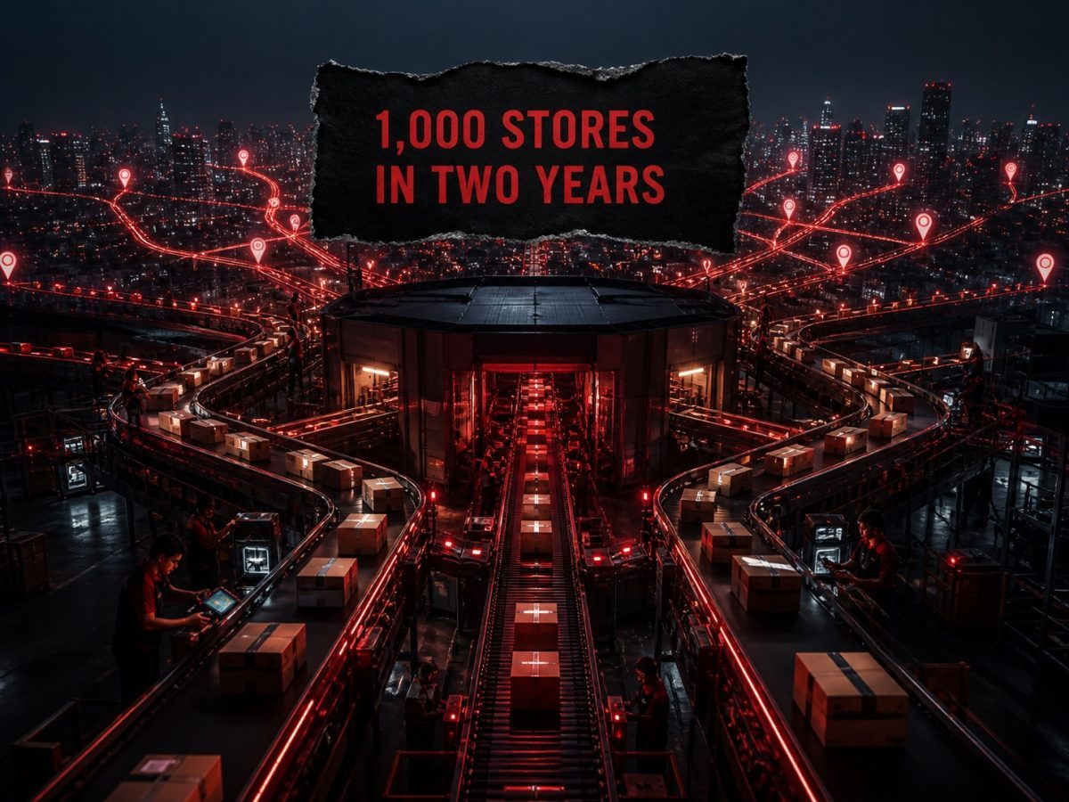 A rapid fulfillment hub sends parcels through branching conveyor routes across a city