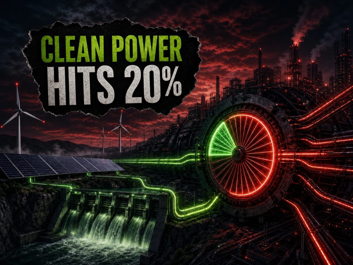 Solar, wind and hydro systems feed a national grid as clean power reaches 20 percent.
