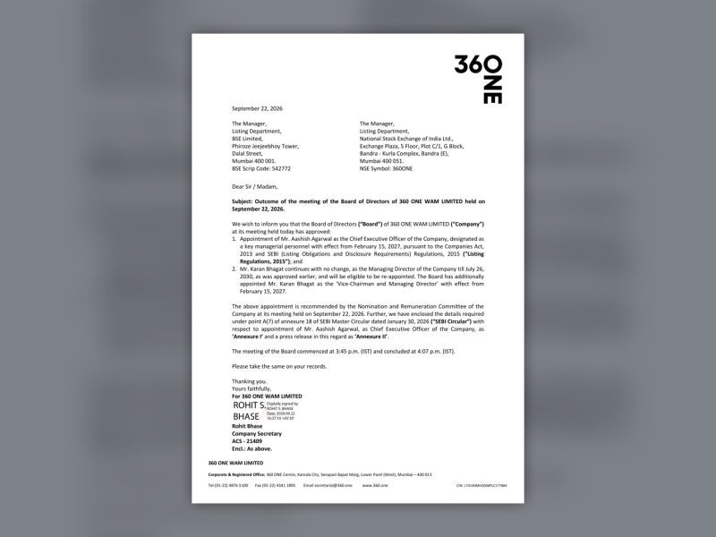 360 ONE WAM Names Aashish Agarwal CEO