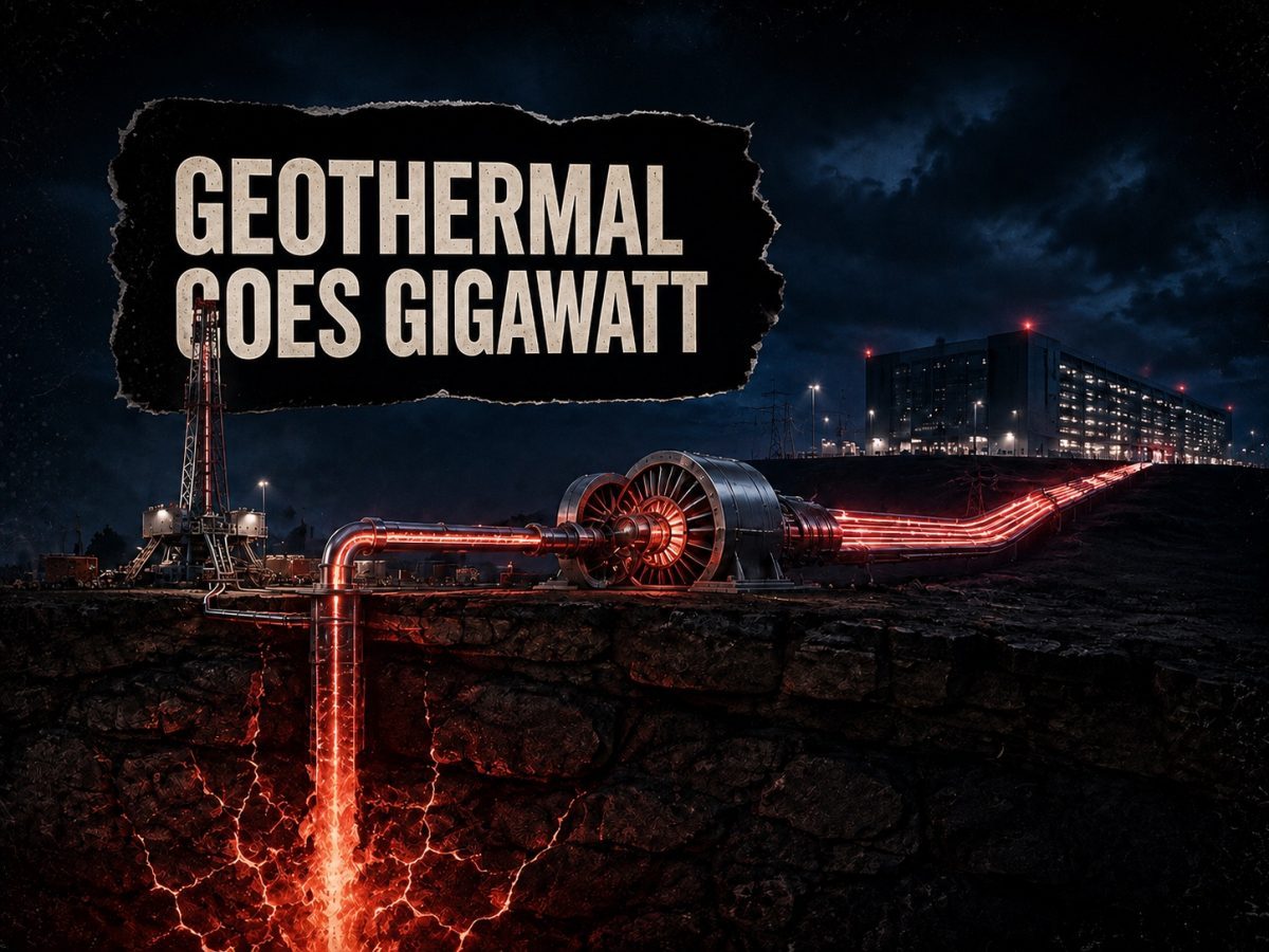 Fervo geothermal energy project with drilling rigs and transmission infrastructure