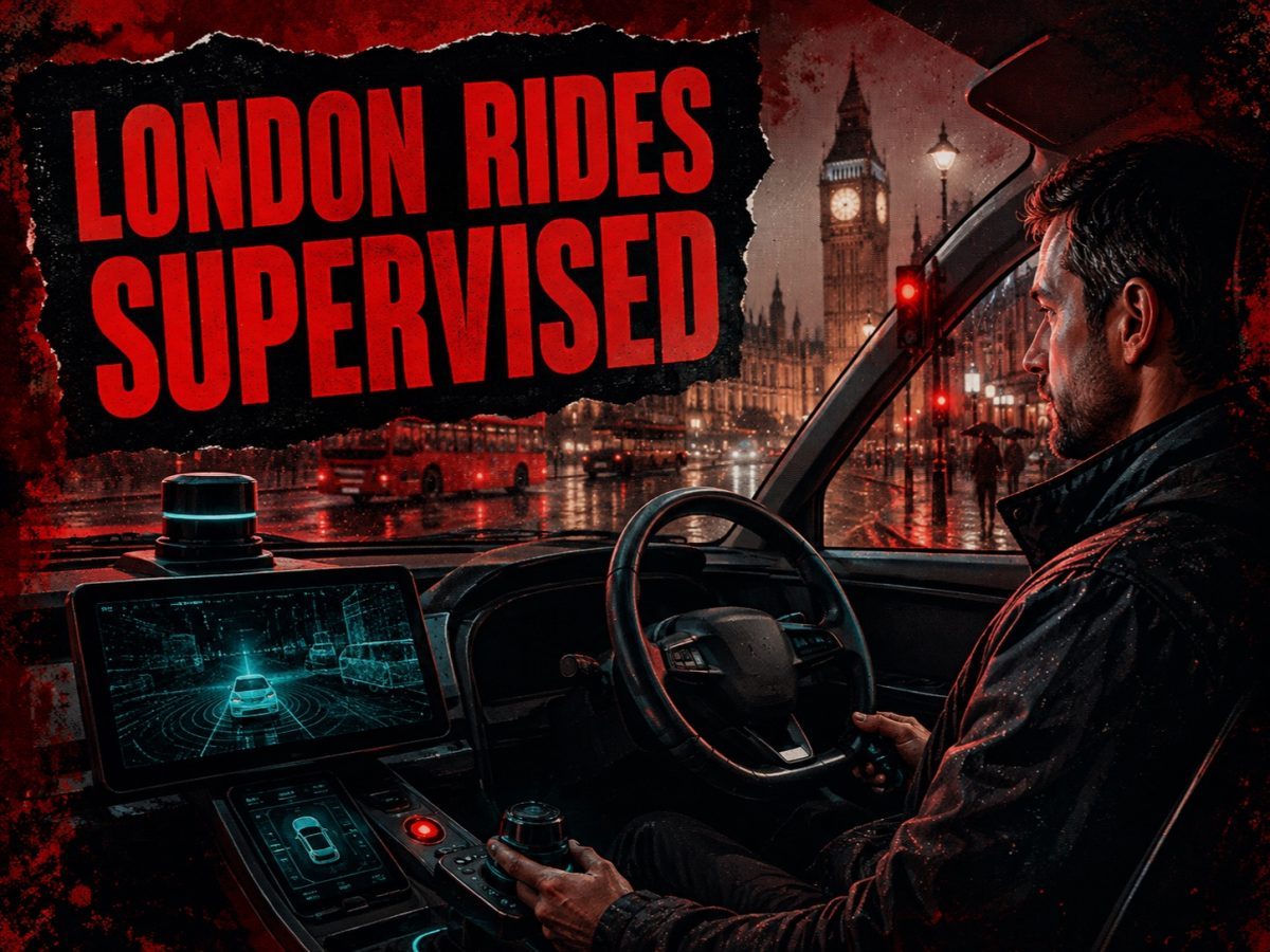 Supervised autonomous vehicle passenger trial on a rainy London street