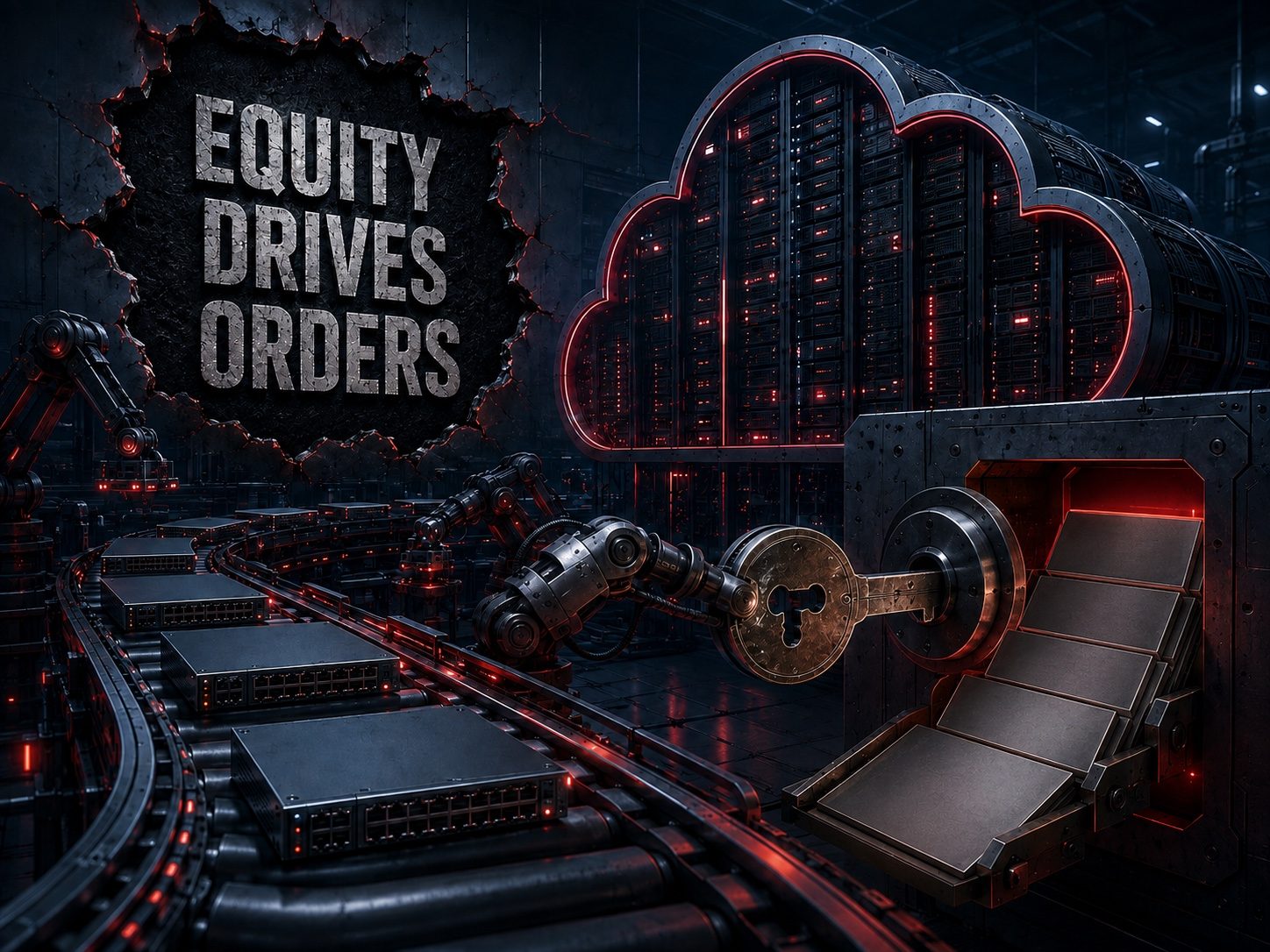 HPE Oracle warrant illustrated with network equipment and equity tokens