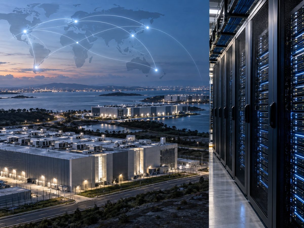 Editorial illustration of distributed data centres supporting the Akamai Anthropic cloud deal