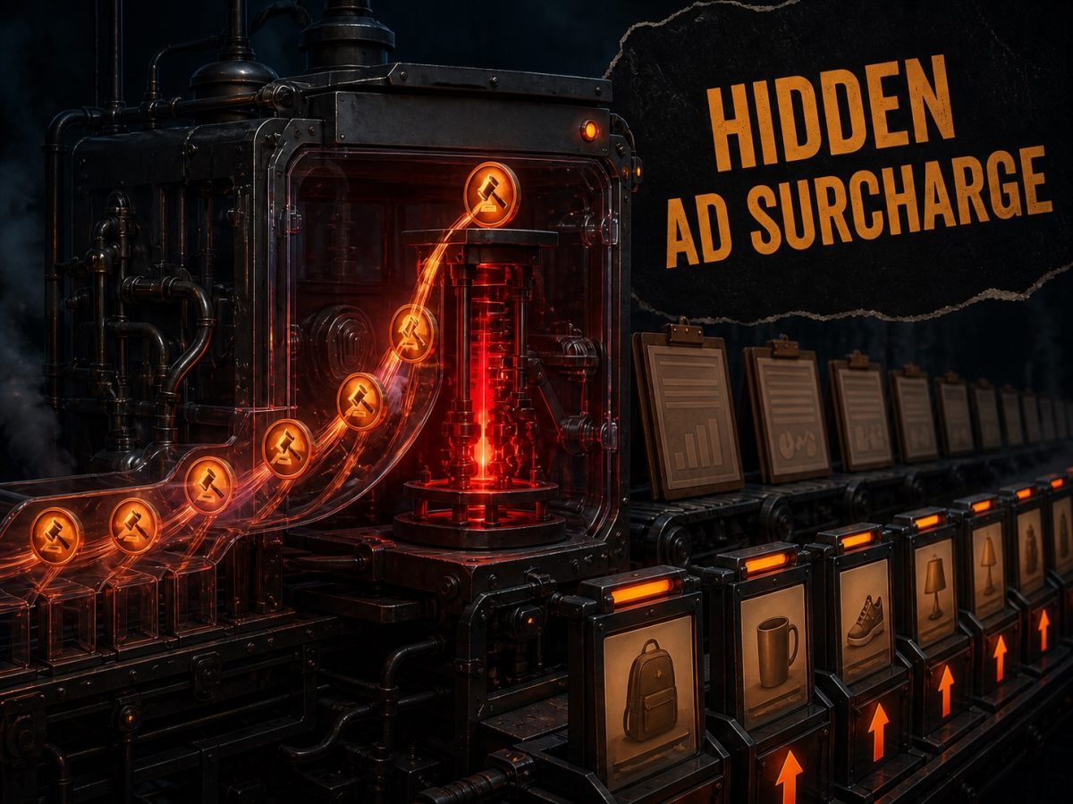 Industrial auction mechanism raising Amazon Ads bid tokens through an alleged hidden surcharge