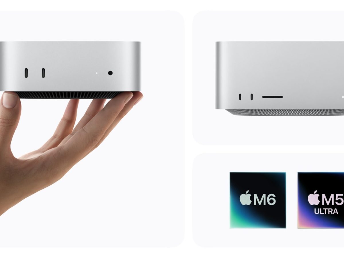 Apple desktop launch showing the Mac mini and Mac Studio in an official newsroom photograph