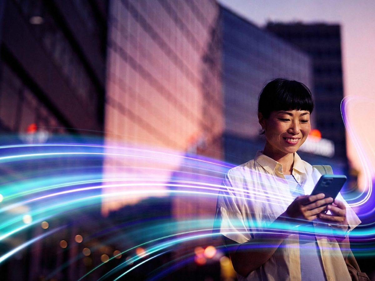 Woman using a smartphone in Arm’s official CSS for Mobile 2 campaign photograph