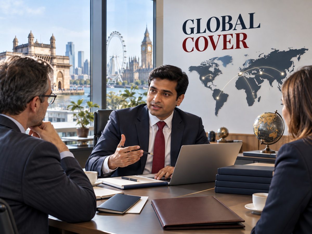 Atom insurance broking licence shown as a cross-border advisory route in an editorial illustration
