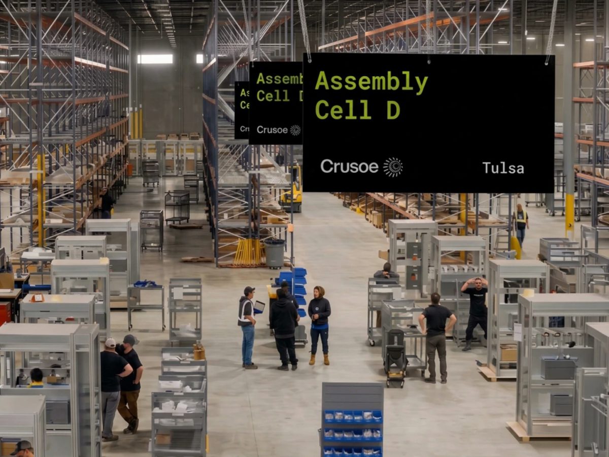 Crusoe funding expansion represented by the company’s Tulsa AI-infrastructure assembly floor.