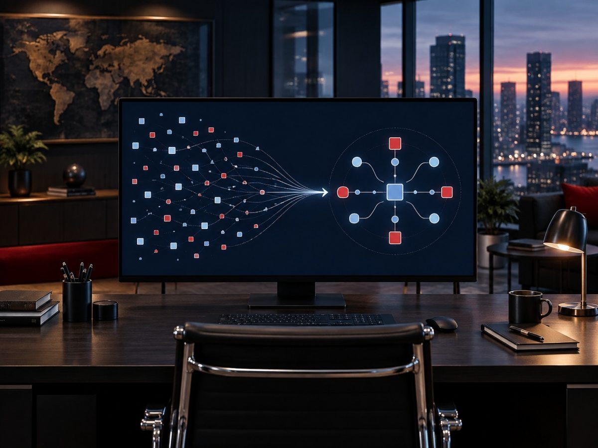 Editorial illustration representing dataiku agent management maps ai sprawl