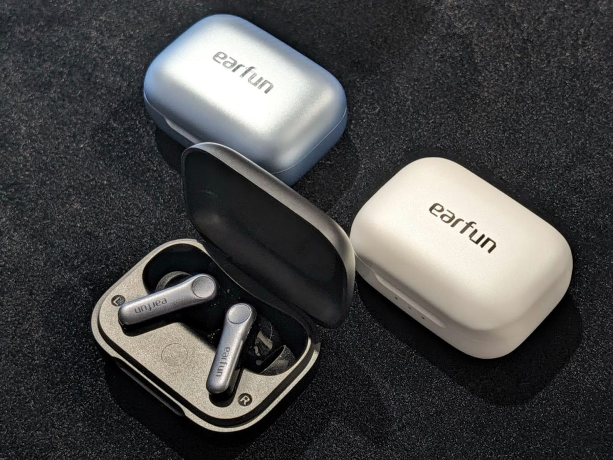 EarFun Air Pro 5 earbuds and charging cases photographed at IFA 2026