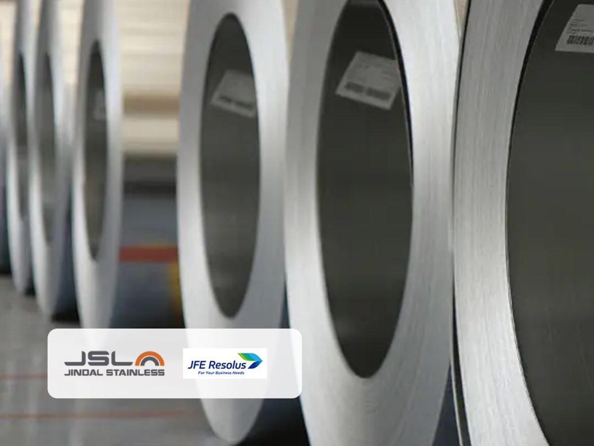 Jindal Stainless cold-rolled steel coils with JFE Steel technical-assistance identities in an editorial composite; exact official assets in a deterministic editorial composite
