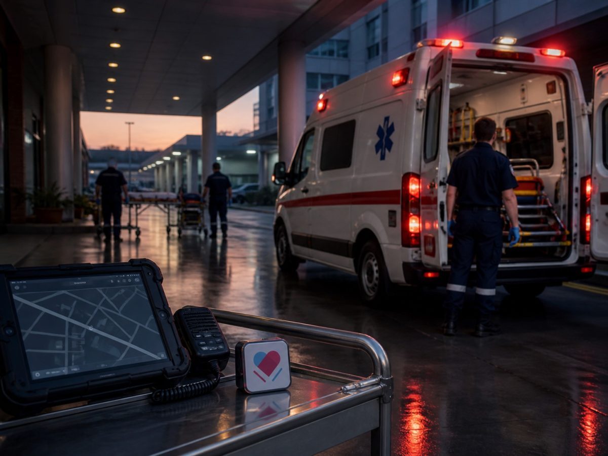 Ambulance and dispatch equipment in a Medulance funding editorial illustration