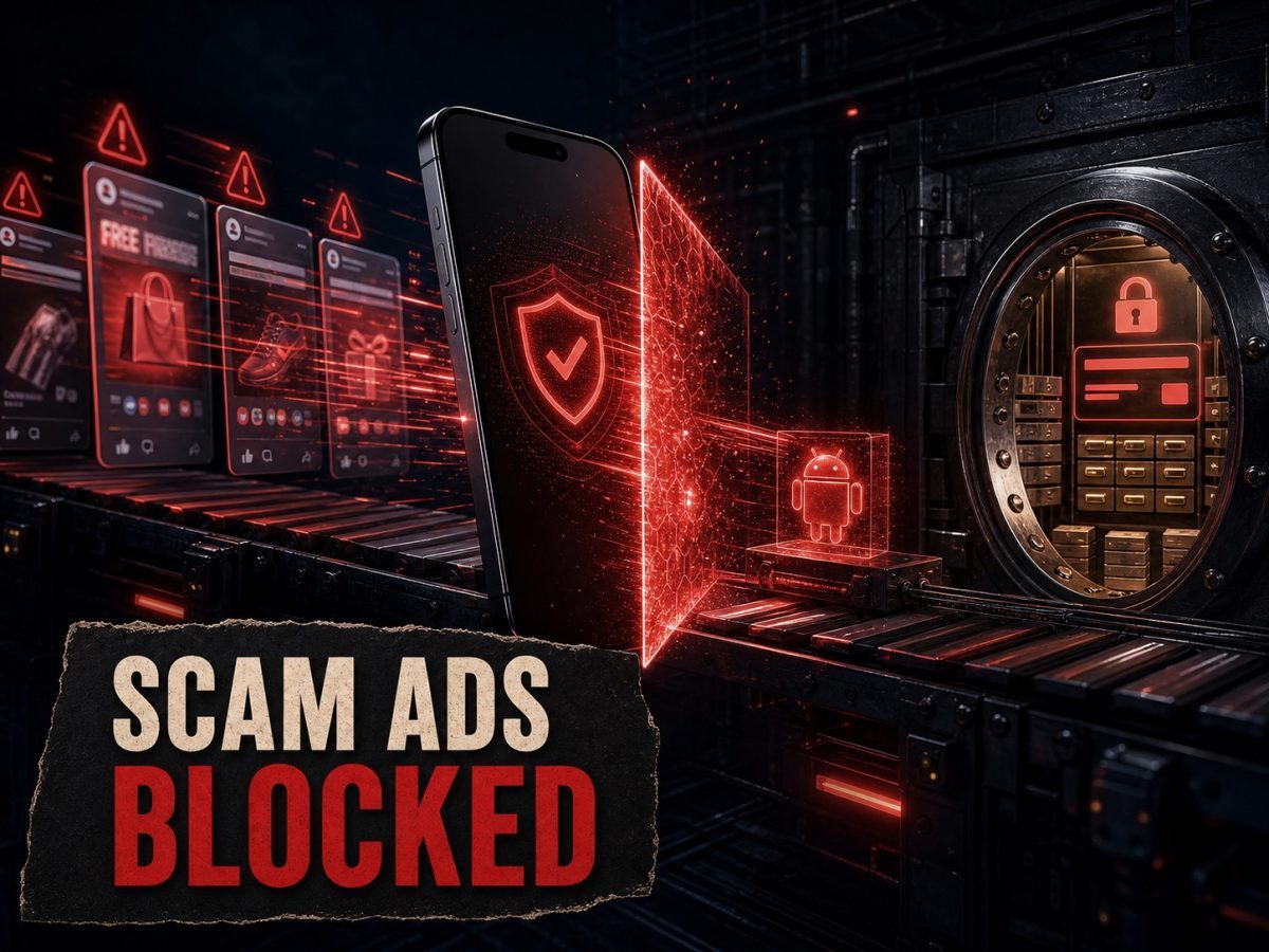 Meta scam ads are blocked before a malicious Android app can reach banking credentials