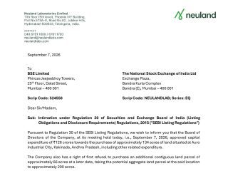 Neuland Approves ₹126 Crore Kakinada Land Buy