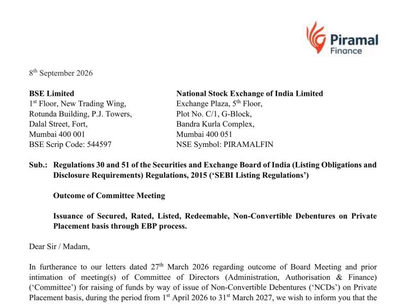 Piramal Finance Approves ₹2,000 Crore NCD Issue