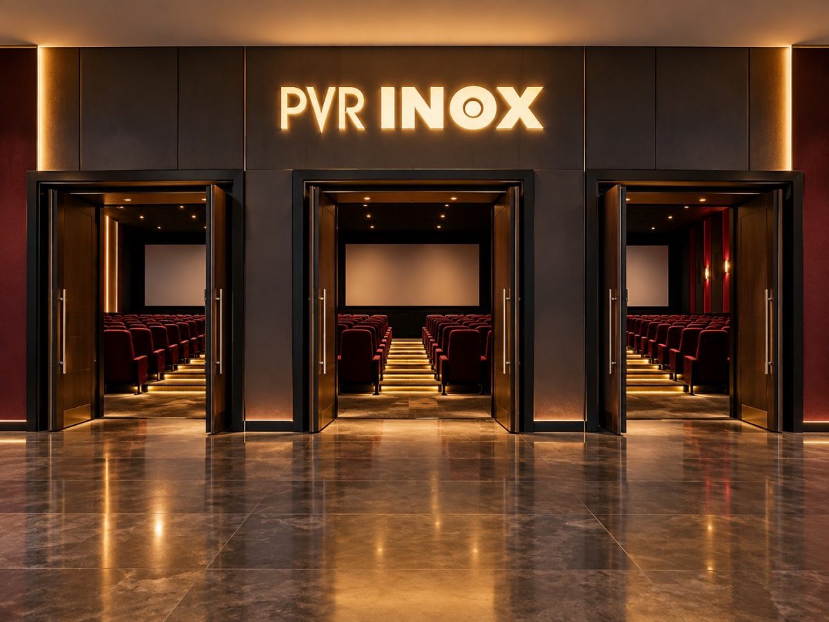 PVR INOX editorial illustration showing three newly opened, location-neutral cinema auditoriums