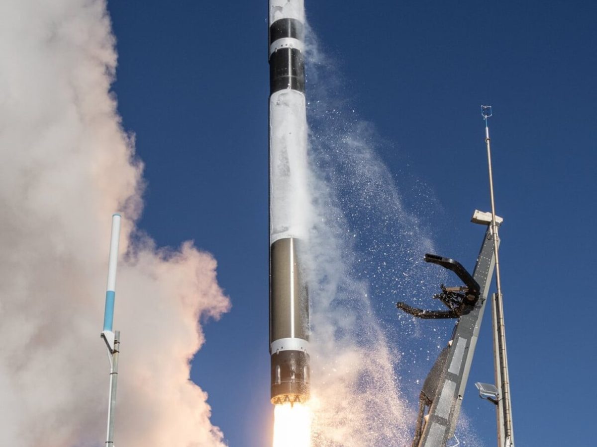 Rocket Lab Electron launch lifting from Launch Complex 1 during the exact Happily Ever Faster mission.