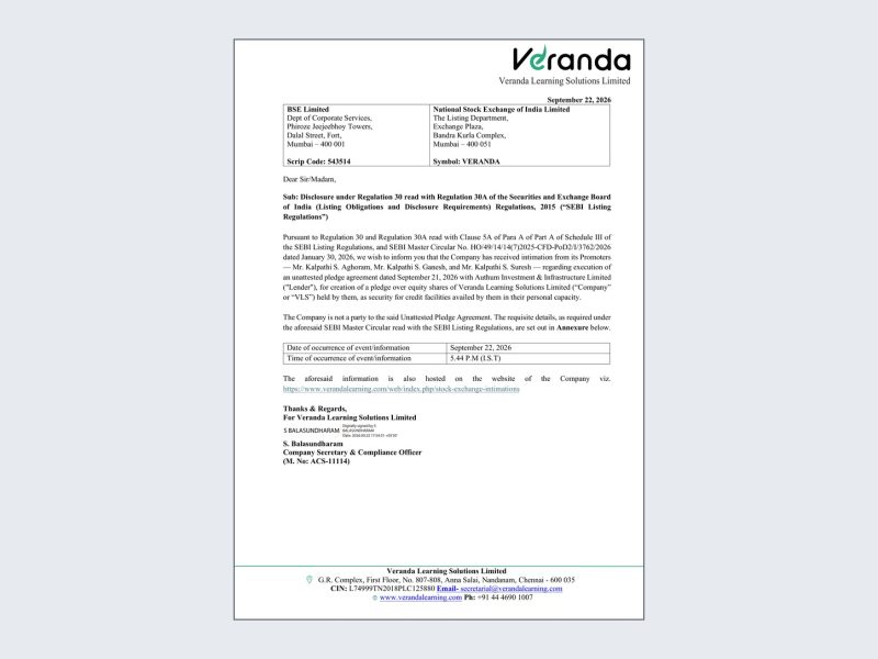 Veranda Promoter Pledge Secures ₹111 Crore Loan
