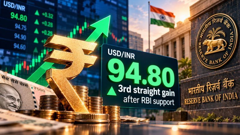 Rupee Rises to ₹94.80 Against Dollar as RBI Supports Recovery