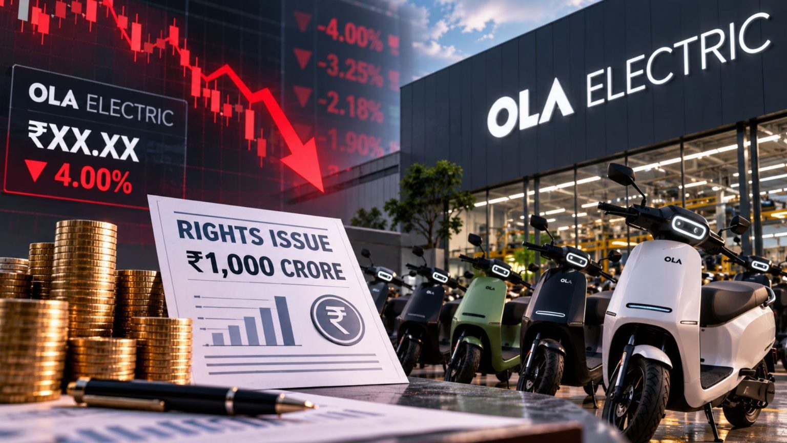 Issue Plan Ola Electric Shares Fall 4% as EV Maker Plans ₹1,000 Crore Rights Issue ...
