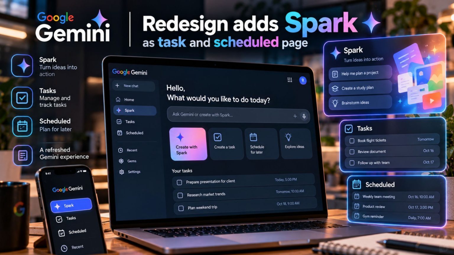 Paging Interface Atlas Google Gemini Redesign Adds Spark as Task and Scheduled Page - Lapaas Voice