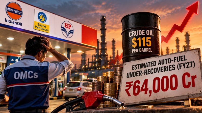 Indian Oil Marketing Companies Face ₹64,000 Crore Fuel Under-Recoveries Risk in FY27 if Crude Stays at $115