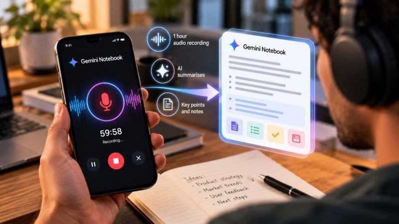 Gemini Notebook Adds One-Hour Audio Recording for Mobile Users