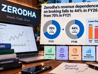 Zerodha Cuts Broking Revenue Dependence to 44% in FY26 From 70% in FY21