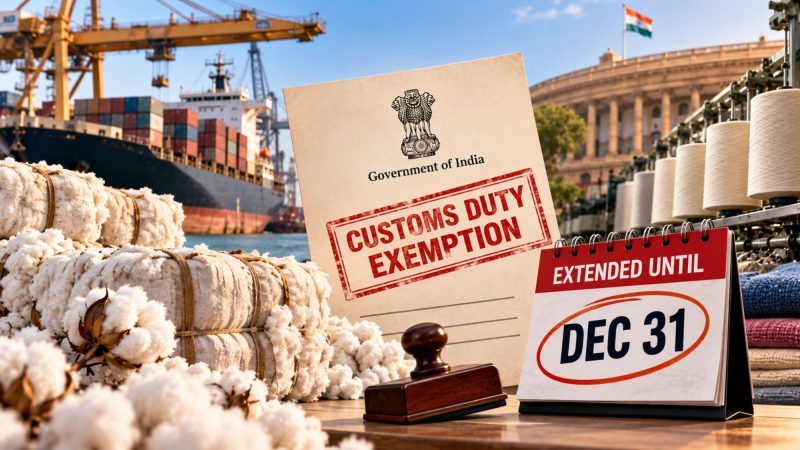 India Extends Customs Duty Exemption on Cotton Imports Until December 31, 2026