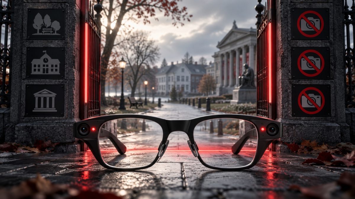 Camera-equipped smart glasses at a symbolic privacy boundary in Norway