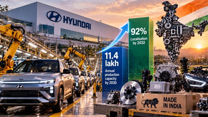 Hyundai India Targets 11.4 Lakh Annual Production Capacity by 2030, 92% Localisation by 2032