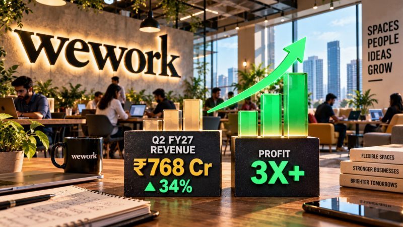 WeWork India’s Q2 FY27 Revenue Rises 34% to ₹768 Crore as Net Profit Jumps Over 3X