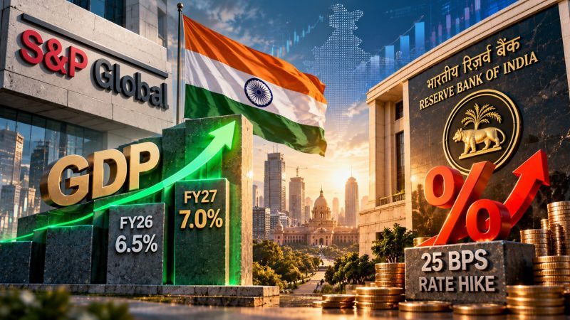 S&P Hikes India FY27 GDP Forecast to 7%, Sees 25 Bps RBI Rate Hike