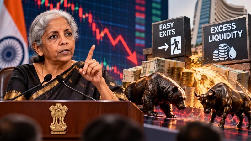 Nirmala Sitharaman Blames Easy Exits and Excess Liquidity for Indian Stock Market Underperformance