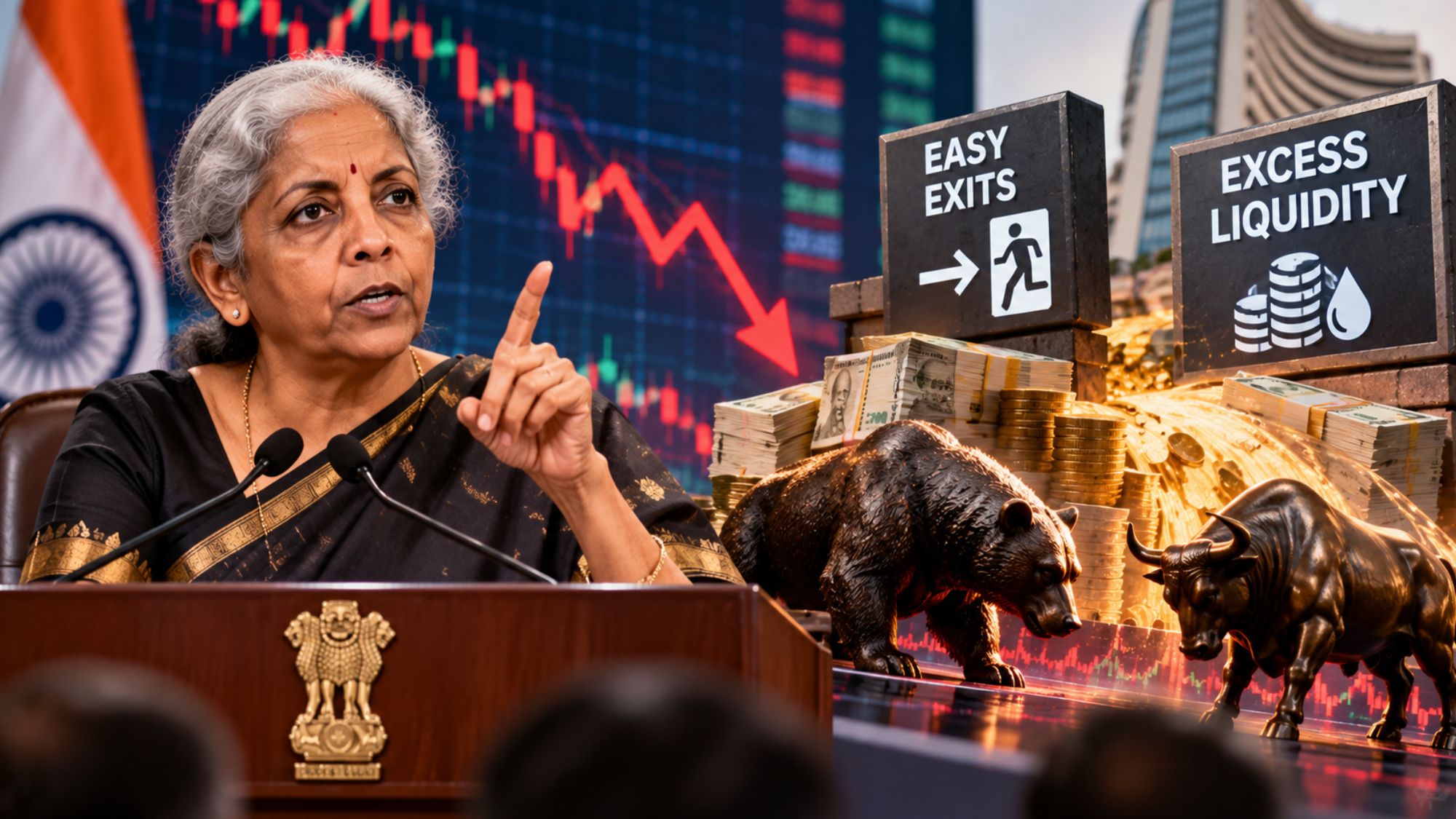 Nirmala Sitharaman Blames Easy Exits and Excess Liquidity for Indian ...