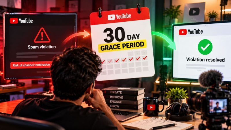 YouTube Tests 30-Day Grace Period for Creators to Fix Spam Violations and Avoid Channel Termination