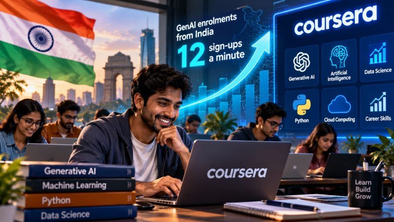 India Leads Coursera GenAI Enrolments With 12 Sign-Ups a Minute as AI Skills Demand Surges